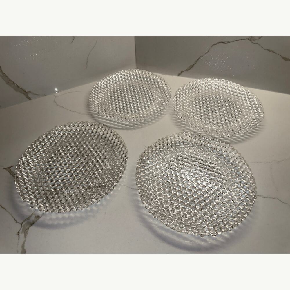 Set of 4 Vetropuro Turkish Bubble Pebble Ice Glass Dalad Dessert Plate EUC